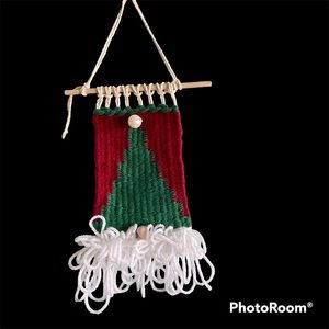 Christmas Santa Gnome Woven Wall Tapestry Handmade One of a Kind